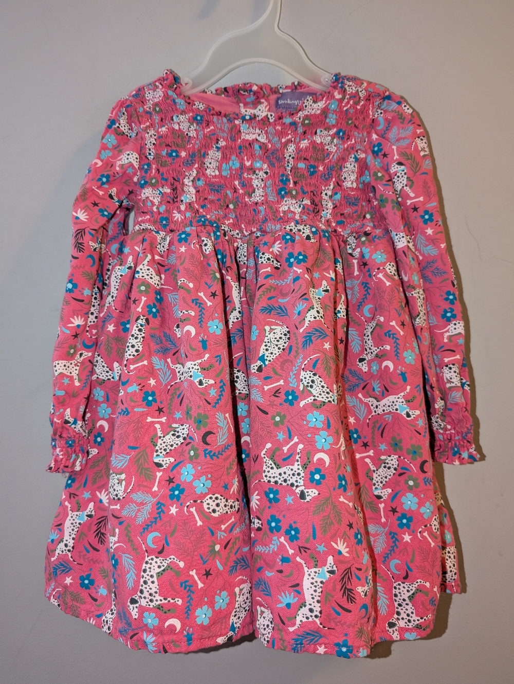 Shrinking Violet Girls Dark Pink Dalmatian Print Long Sleeved Dress 12-18 Months